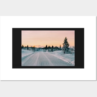 Scandinavian Winter Landscape in Warm Evening Sunlight Shot on Film Posters and Art